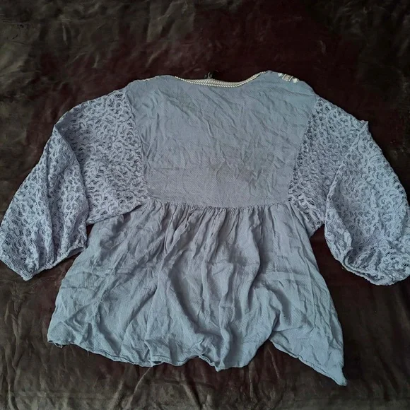 Suzanne Betro Boho Embroidered Lace Sleeve Swiss Dot Peplum Cottagecore Peasant - Picture 4 of 5